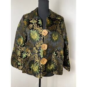 VTG Caroline Rose Women's Gold Floral Silk Abstract Artsy Lux Blazer Black M